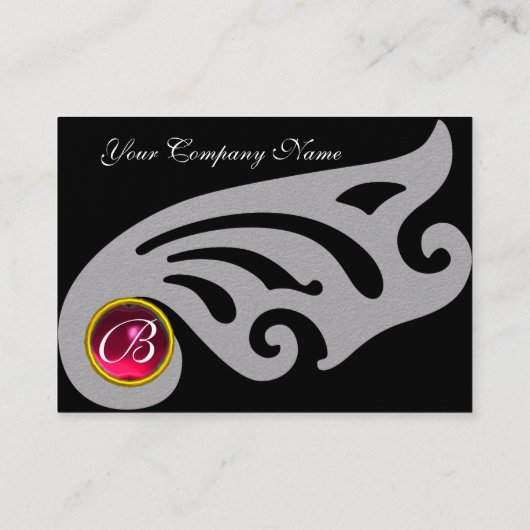 STYLISH WINGS MONOGRAM, RED RUBY, fuchsia Grey Visitekaartje (Achterkant)