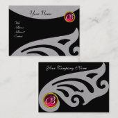 STYLISH WINGS MONOGRAM, RED RUBY, fuchsia Grey Visitekaartje (Voorkant / Achterkant)