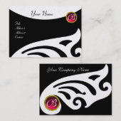 STYLISH WINGS MONOGRAM, RED RUBY, fuchsia paarl Visitekaartje (Voorkant / Achterkant)