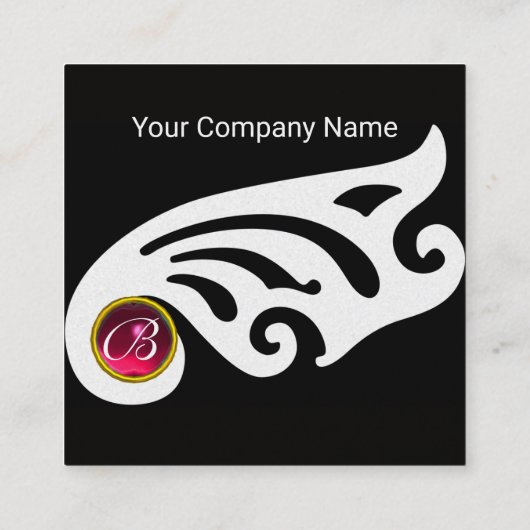 STYLISH WINGS RUBY GEM MONOGRAM Black White Pearl Vierkante Visitekaartje (Achterkant)