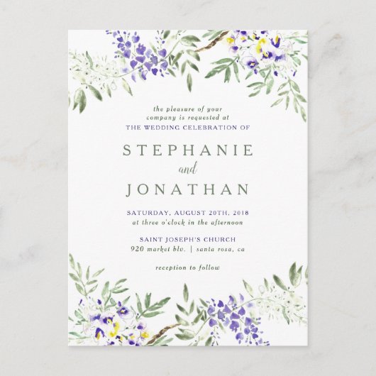 Stylish Wisteria Floral Wreath Wedding Uitnodiging Briefkaart (Voorkant)