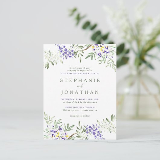 Stylish Wisteria Floral Wreath Wedding Uitnodiging Briefkaart (Staand voorkant)