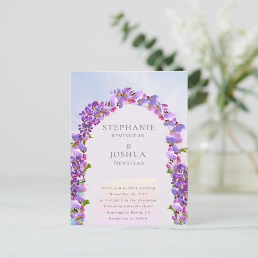Stylish Wisteria Waterverf Wedding Invitation Briefkaart (Staand voorkant)