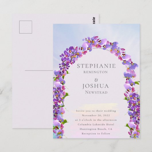 Stylish Wisteria Waterverf Wedding Invitation Briefkaart (Voorkant / Achterkant)