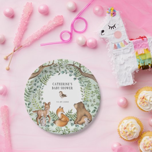 Stylish Woodland Forest Animals Baby shower Favors Papieren Bordje (Feest)