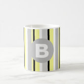 Stylish Yellow and Grey Striped Monogram Koffiemok (Center)