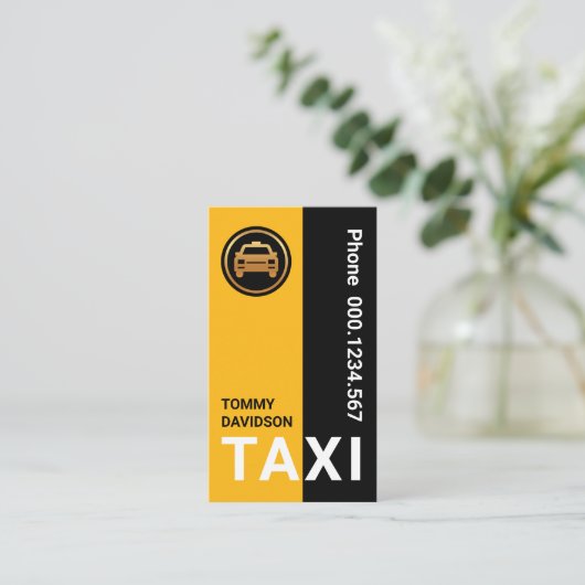Stylish Yellow Black Stripes Taxi-driver Visitekaartje (Staand voorkant)
