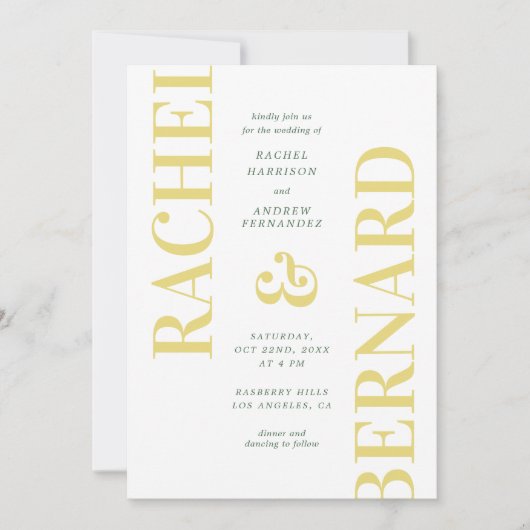 Stylish Yellow & Green Typography QR Code Wedding Kaart (Voorkant)