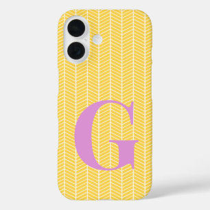 Stylish Yellow Herringbone Chevron ZigZag Monogram iPhone 16 Hoesje