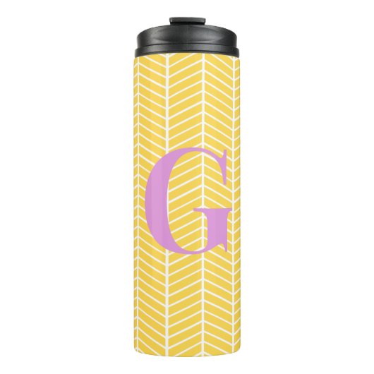 Stylish Yellow Herringbone Chevron ZigZag Monogram Thermosbeker (Voorkant)