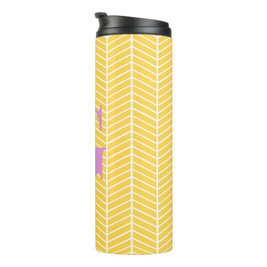 Stylish Yellow Herringbone Chevron ZigZag Monogram Thermosbeker (Geroteerd rechts)