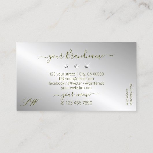 Stylish Yellow Silver Sparking Diamonds Monogram Visitekaartje (Achterkant)