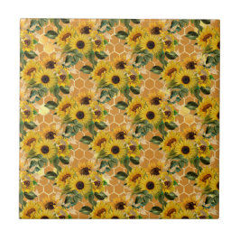 Stylish Yellow Sunflower Bouquet Honeycomb Tegeltje