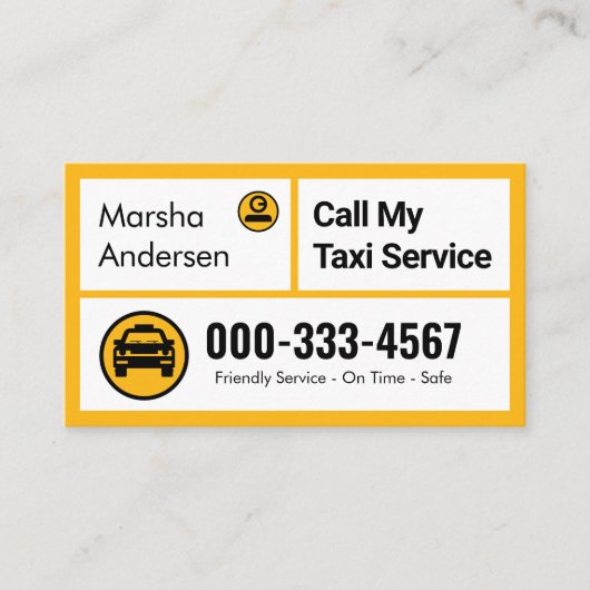 Stylish Yellow Taxi Boxes Cab Driving Visitekaartje (Voorkant)