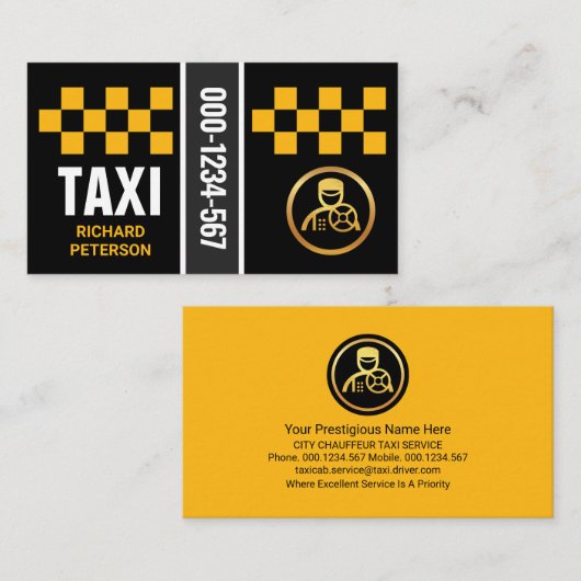 Stylish Yellow Taxi Check Boxes driver Visitekaartje (Voorkant / Achterkant)