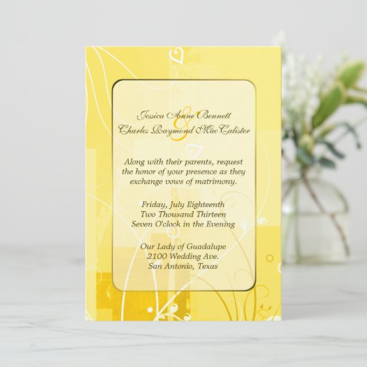 Stylish Yellow Wedding Invitation Kaart (Staand voorkant)