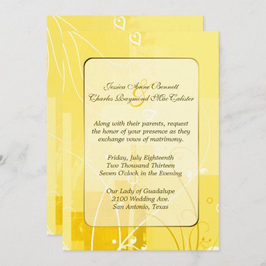 Stylish Yellow Wedding Invitation Kaart (Voorkant / Achterkant)