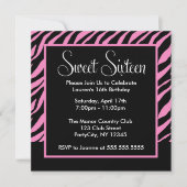 Stylish Zebra Pattern Sweet Sixteen Party Kaart (Voorkant)