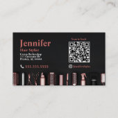 Stylist Black Roos Gold Visitekaartje met QR-code (Voorkant)