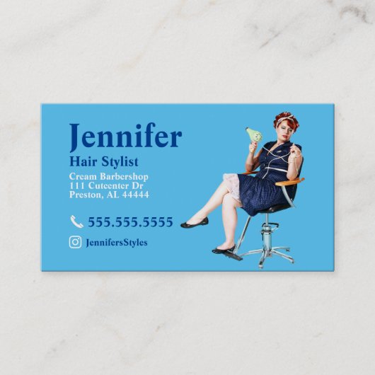 Stylist Blue Photo Visitekaartje met QR-code (Voorkant)