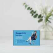 Stylist Blue Photo Visitekaartje met QR-code (Staand voorkant)