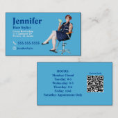 Stylist Blue Photo Visitekaartje met QR-code (Voorkant / Achterkant)