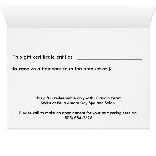 Stylist Cadeaucertificaat in wit (Binnen Horizontaal (Onder))