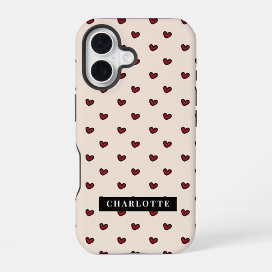 Stylist Cute Sweet Rood Hart Patroon Monogram iPhone 16 Hoesje (Achterkant)