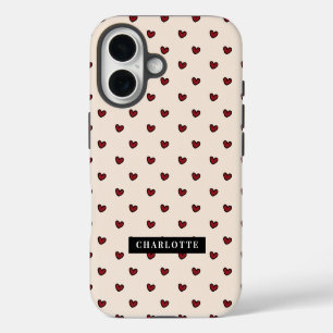 Stylist Cute Sweet Rood Hart Patroon Monogram iPhone 16 Hoesje