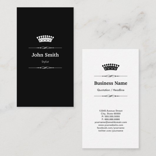 Stylist Elegant Royal Black White Visitekaartje (Voorkant / Achterkant)