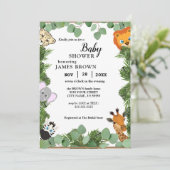 Stylist Eucalyptus Oerwoud Animals Boy Baby shower Kaart (Staand voorkant)