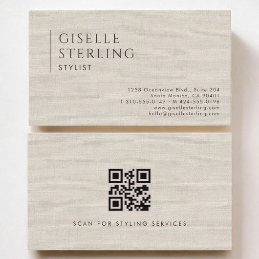 Stylist Luxe Neutrale Linnen QR Code Visitekaartje