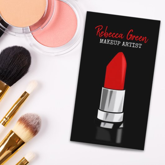 stylist make-up artiest cosmetoloog rode lippensti visitekaartje