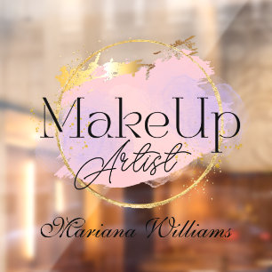 stylist roze gouden logo make-up artiest raamsticker