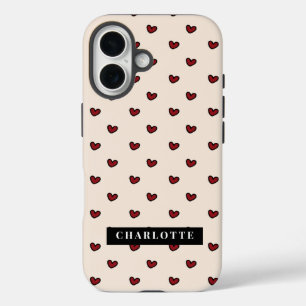 Stylist Schattige Sweet Red Heart Pattern Monogram iPhone 16 Hoesje
