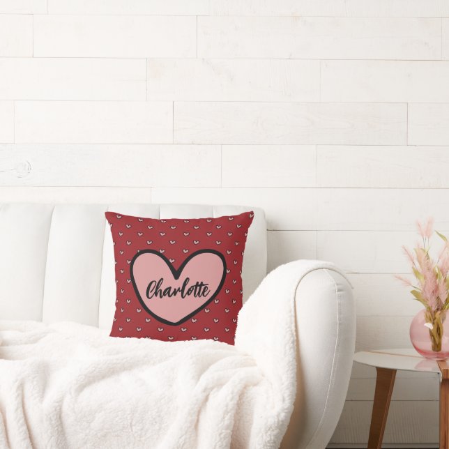 Stylist Schattige Sweet Red Heart Pattern Monogram Kussen (Bank)