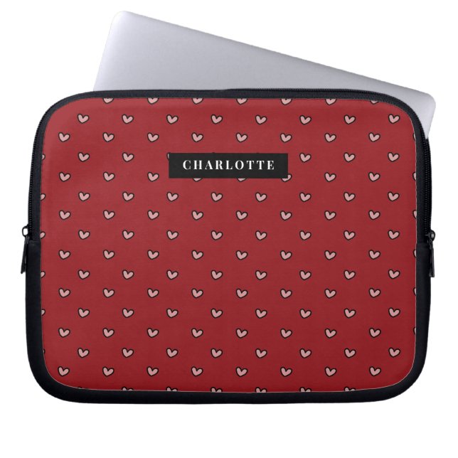 Stylist Schattige Sweet Red Heart Pattern Monogram Laptop Sleeve (Voorkant)