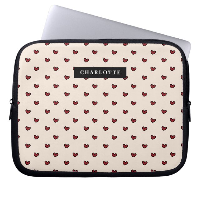 Stylist Schattige Sweet Red Heart Pattern Monogram Laptop Sleeve (Voorkant)