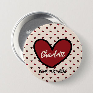 Stylist Schattige Sweet Red Heart Pattern Monogram Ronde Button 7,6 Cm