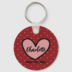 Stylist Schattige Sweet Red Heart Pattern Monogram Sleutelhanger