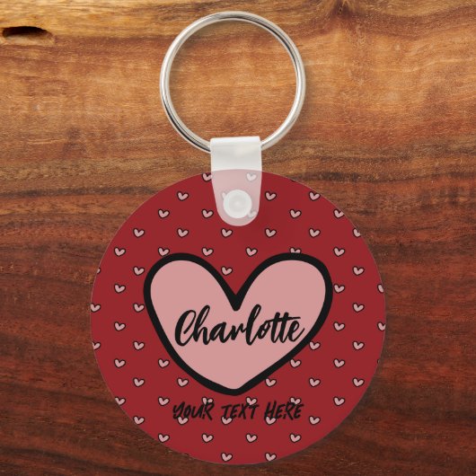 Stylist Schattige Sweet Red Heart Pattern Monogram Sleutelhanger (Voorkant)