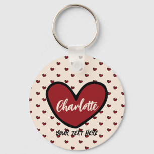 Stylist Schattige Sweet Red Heart Pattern Monogram Sleutelhanger