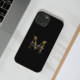 Stylist Script Metallic Black Gold Monogram iPhone 16 Pro Hoesje