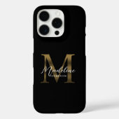 Stylist Script Metallic Black Gold Monogram Case-Mate iPhone Case (Achterkant)