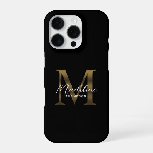 Stylist Script Metallic Black Gold Monogram iPhone Hoesje (Achterkant)