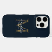 Stylist Script Metallic Navy Blauwe Gouden Monogra Case-Mate iPhone Case (Achterkant (horizontaal))