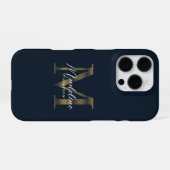 Stylist Script Metallic Navy Blauwe Gouden Monogra iPhone Hoesje (Achterkant horizontaal)