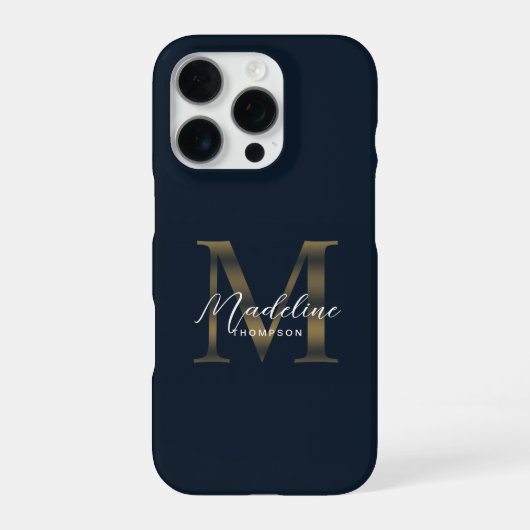 Stylist Script Metallic Navy Blauwe Gouden Monogra iPhone Hoesje (Achterkant)