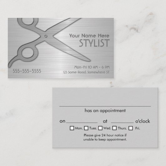 Stylist Silver Appointment Visitekaartje (Voorkant / Achterkant)