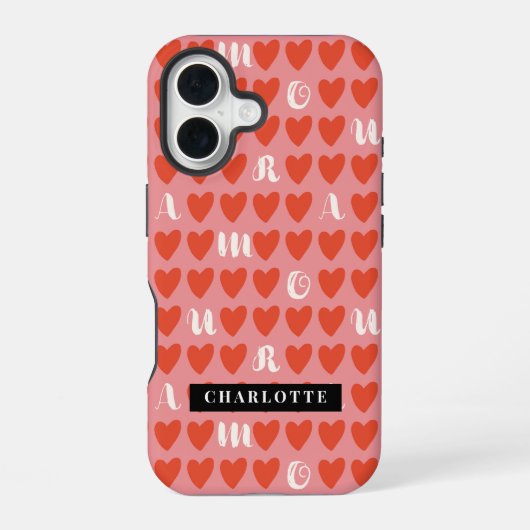 Stylist Sweet Heart Patroon Monogram iphone Hoes 16 Hoesje (Achterkant)